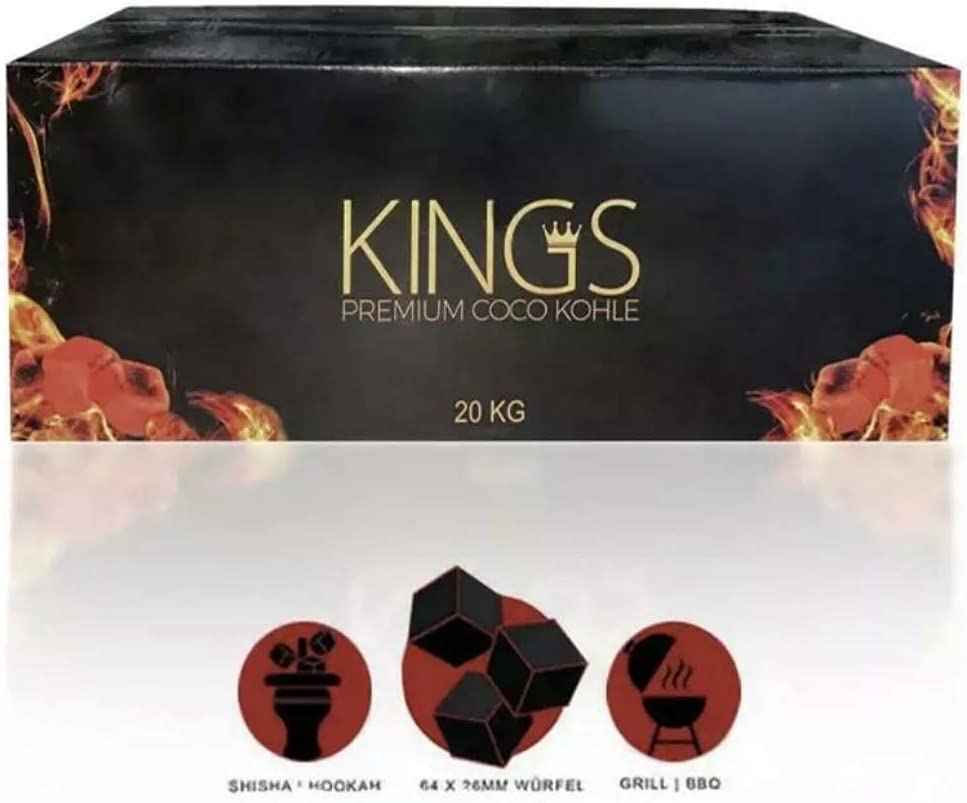 Grillkohle aus Kokonuss - 20 kg Cocokings Premium Shisha- und BBQ-Kohle aus Kokonussschalen - 2 Stunden Brenndauer