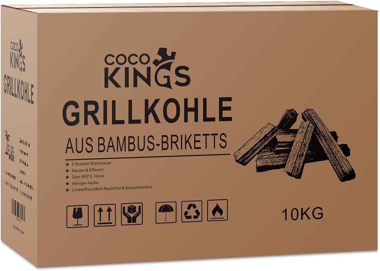 Cocokings Bambus Grillbriketts: Öko-Holzkohle für nachhaltiges BBQ & Perfekte Grillergebnisse - 6 Stunden Brenndauer